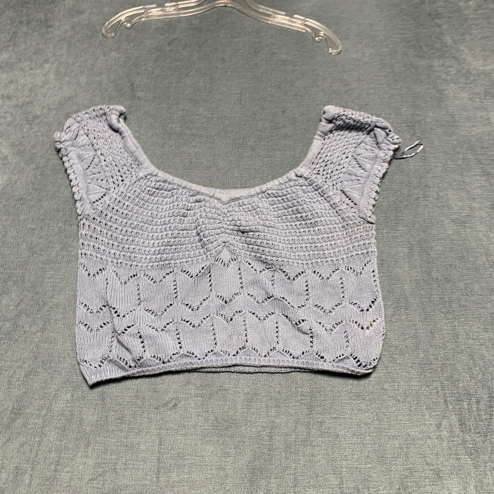 Aéropostale Crochet Top Womens XL Gray Scalloped Hem Sleeveless Relaxed Knitted